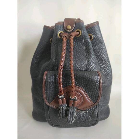 Vintage Dooney & Bourke Black and Brown  Collection Sling Bag Medium 12" 10" 5" - Picture 1 of 16